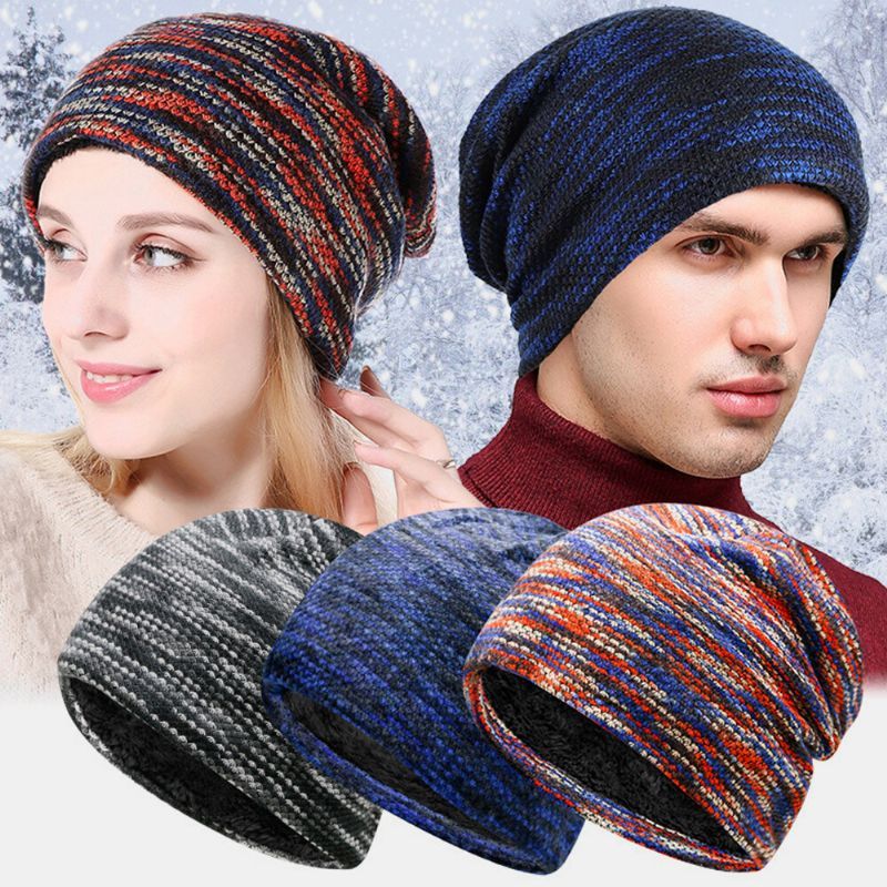 Unisex Plus Terciopelo Cálido Invierno Color Al Aire Libre Gradiente Color Mezclado Sin Ala Beanie