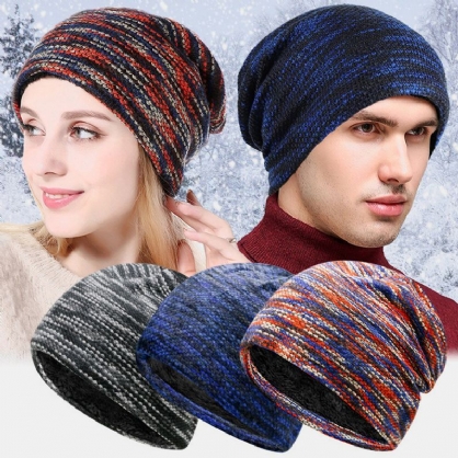 Unisex Plus Terciopelo Cálido Invierno Color Al Aire Libre Gradiente Color Mezclado Sin Ala Beanie