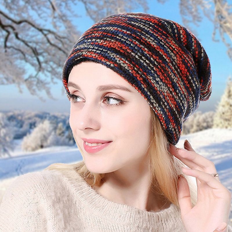 Unisex Plus Terciopelo Cálido Invierno Color Al Aire Libre Gradiente Color Mezclado Sin Ala Beanie