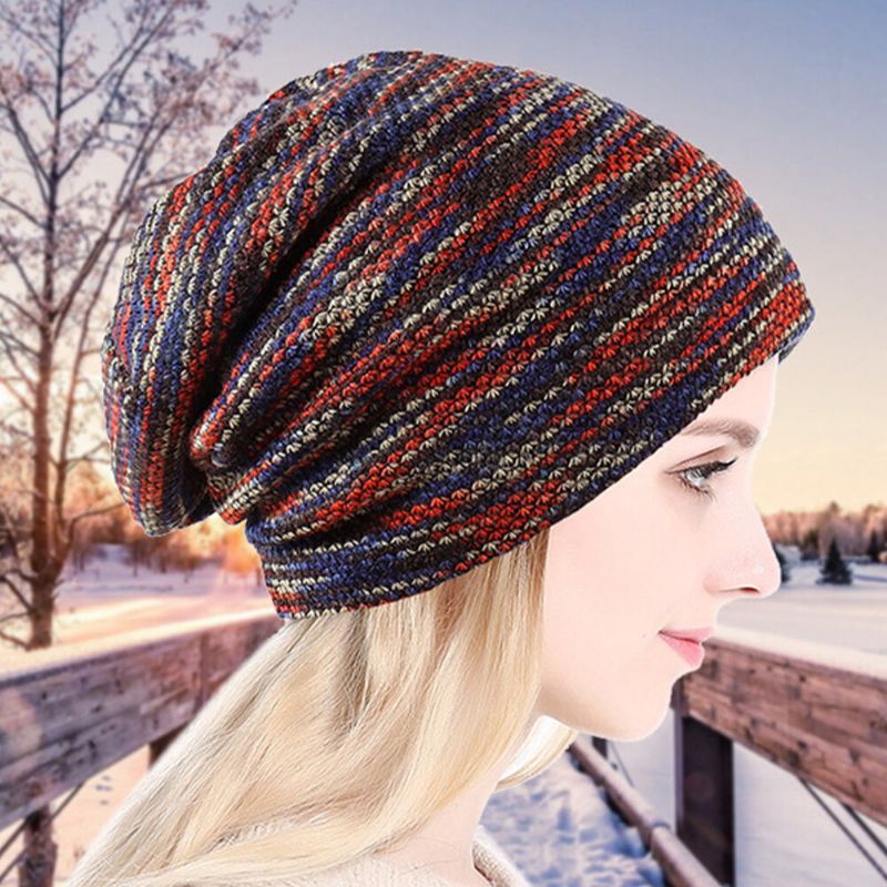 Unisex Plus Terciopelo Cálido Invierno Color Al Aire Libre Gradiente Color Mezclado Sin Ala Beanie