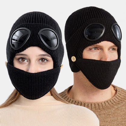 Unisex Plus Terciopelo Grueso Cuello Cálido Cara Protección Para Los Oídos Sombrero De Punto Máscara Gafas De Piloto