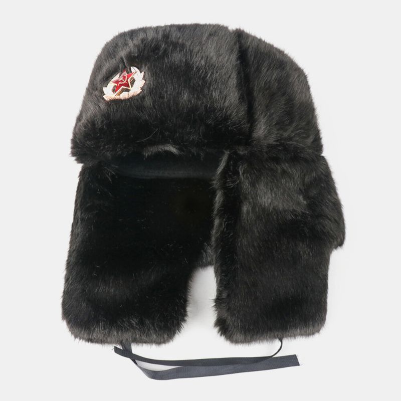 Unisex Plus Terciopelo Insignia Soviética Cálido A Prueba De Viento Protección De Orejeras Sombrero De Trampero Al Aire Libre Sombrero Ushanka