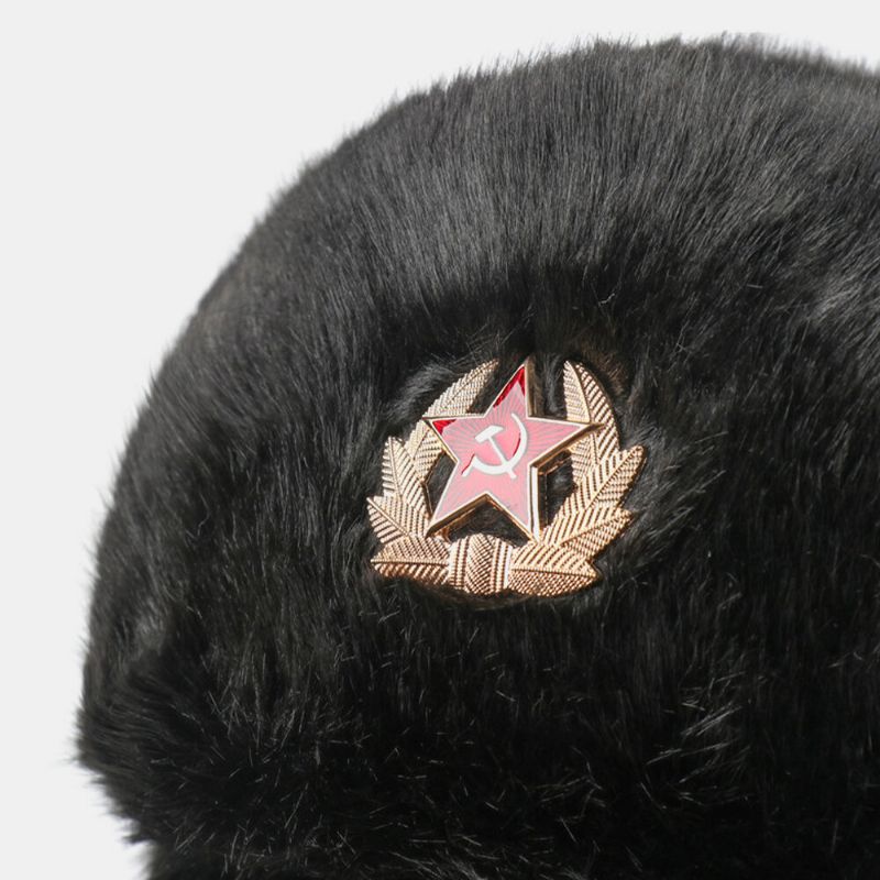 Unisex Plus Terciopelo Insignia Soviética Cálido A Prueba De Viento Protección De Orejeras Sombrero De Trampero Al Aire Libre Sombrero Ushanka