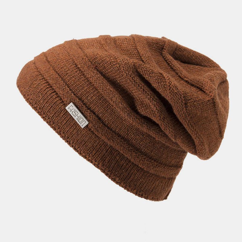 Unisex Plus Terciopelo Lana Protección Para Los Oídos Etiqueta Decoración Gorro De Punto A Prueba De Viento Gorro