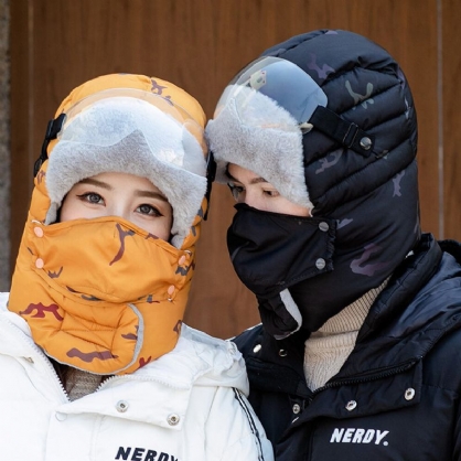 Unisex Plus Thicken Cálido A Prueba De Viento Oreja Cara Protección Del Cuello Al Aire Libre Montar Esquí Trampero Sombrero