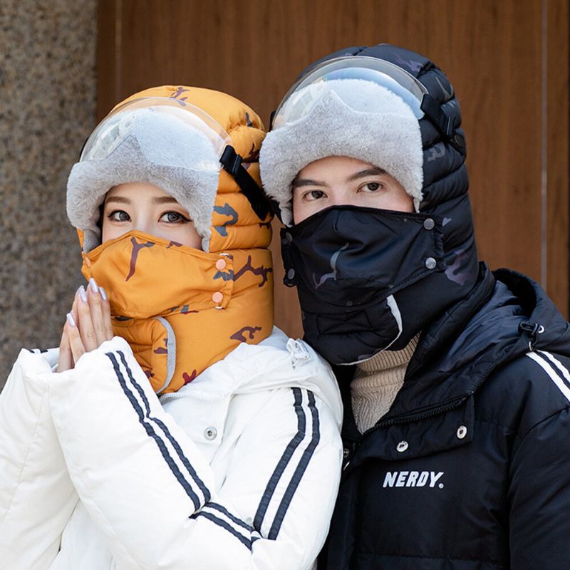 Unisex Plus Thicken Cálido A Prueba De Viento Oreja Cara Protección Del Cuello Al Aire Libre Montar Esquí Trampero Sombrero