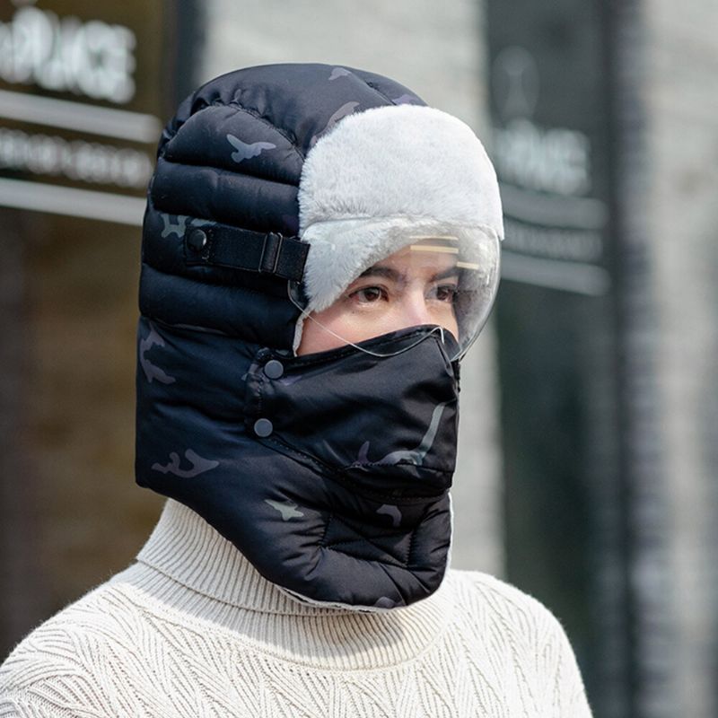 Unisex Plus Thicken Cálido A Prueba De Viento Oreja Cara Protección Del Cuello Al Aire Libre Montar Esquí Trampero Sombrero