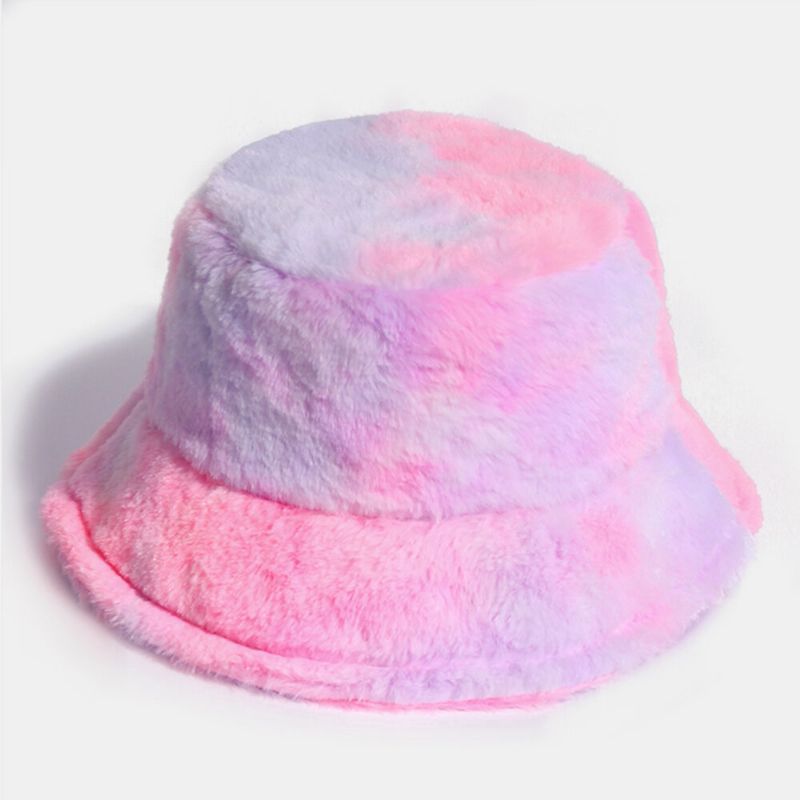 Unisex Rabbit Hair Color Gradient Rainbow Plush Warm All-match Casual Sombrero De Cubo Al Aire Libre