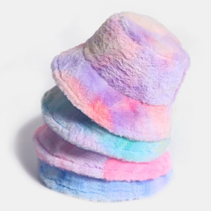 Unisex Rabbit Hair Color Gradient Rainbow Plush Warm All-match Casual Sombrero De Cubo Al Aire Libre