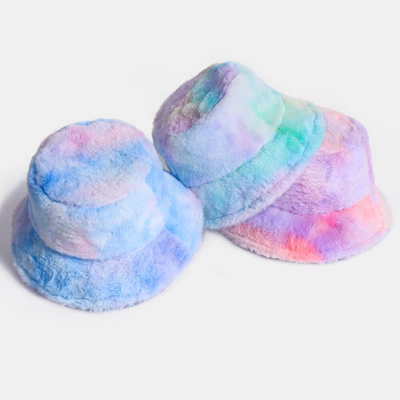 Unisex Rabbit Hair Color Gradient Rainbow Plush Warm All-match Casual Sombrero De Cubo Al Aire Libre