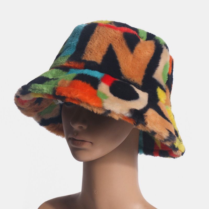 Unisex Rabbit Hair Contraste Número De Color Impresión Casual Moda Al Aire Libre Visor Bucket Hat