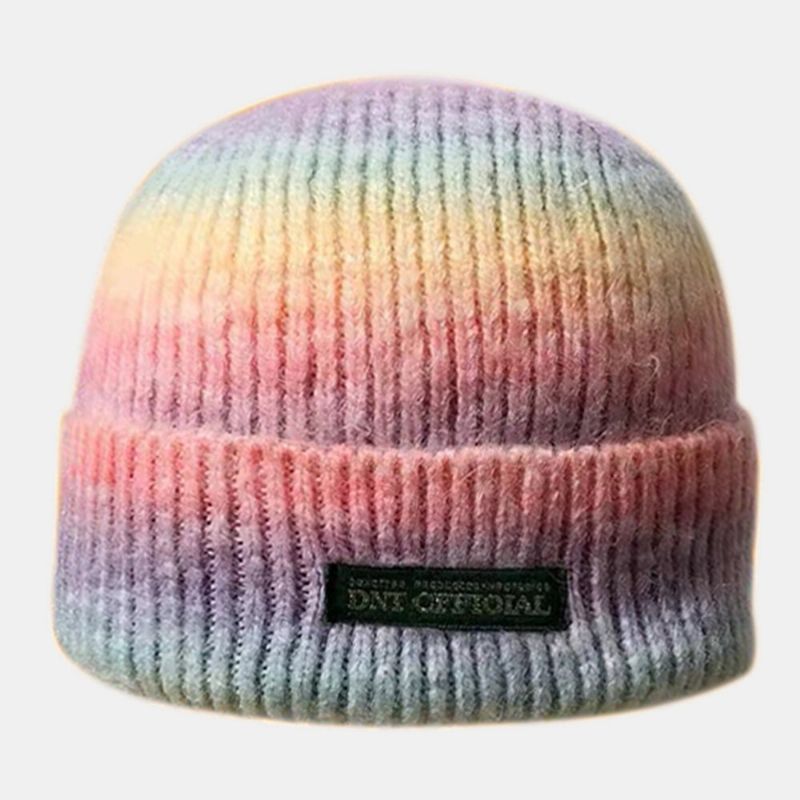 Unisex Tie-dye Color Gradient Mixed Coloe Warm Ear Protection Brimless Beanie Gorro De Punto