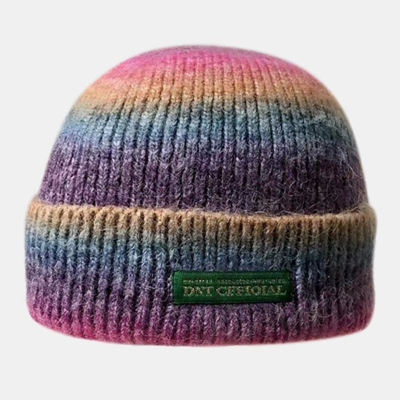 Unisex Tie-dye Color Gradient Mixed Coloe Warm Ear Protection Brimless Beanie Gorro De Punto