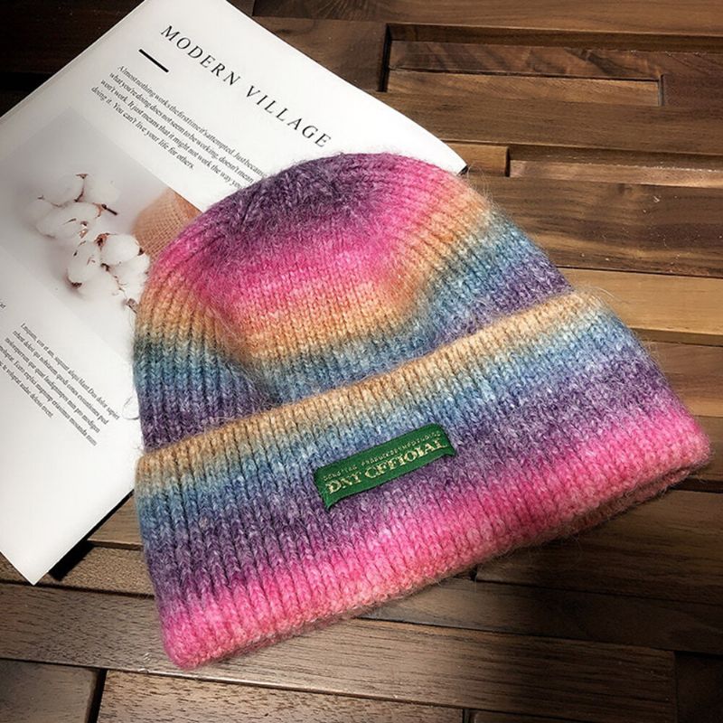 Unisex Tie-dye Color Gradient Mixed Coloe Warm Ear Protection Brimless Beanie Gorro De Punto