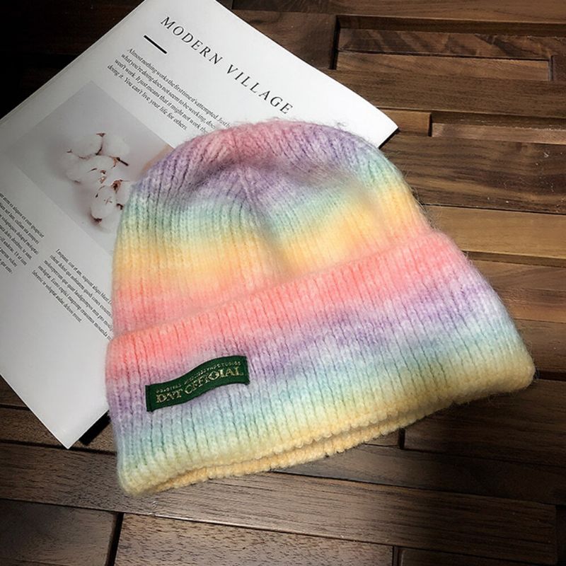 Unisex Tie-dye Color Gradient Mixed Coloe Warm Ear Protection Brimless Beanie Gorro De Punto