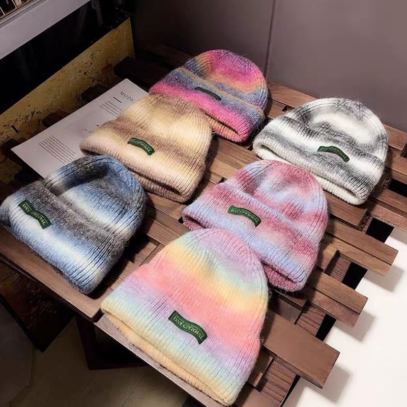 Unisex Tie-dye Color Gradient Mixed Coloe Warm Ear Protection Brimless Beanie Gorro De Punto