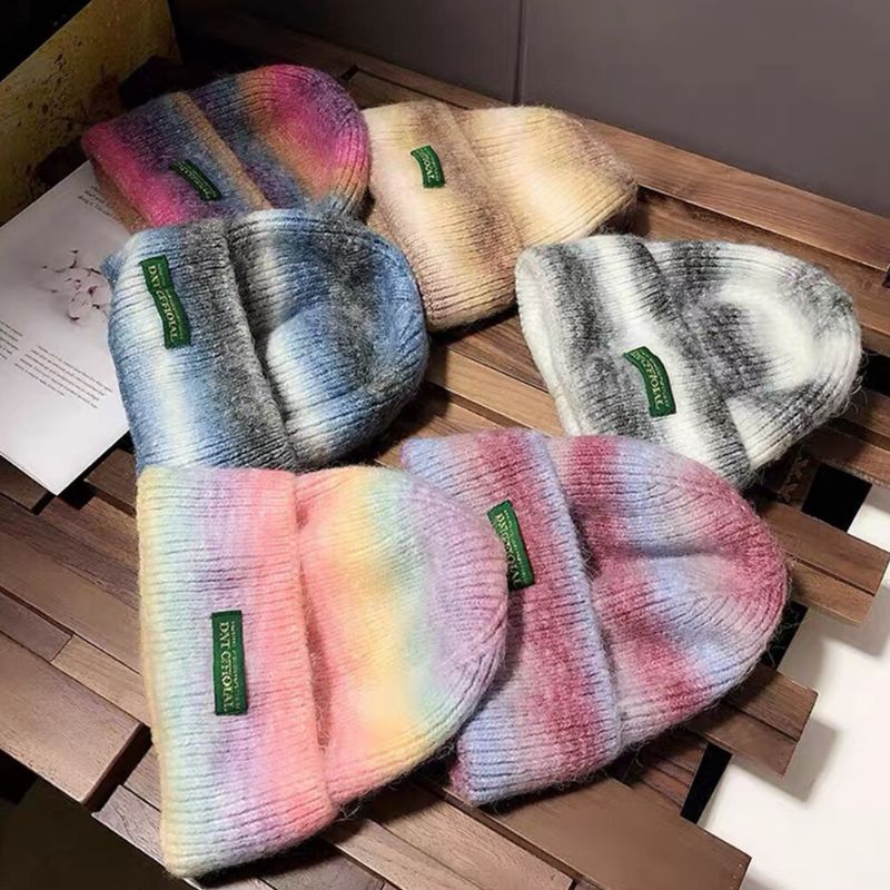 Unisex Tie-dye Color Gradient Mixed Coloe Warm Ear Protection Brimless Beanie Gorro De Punto