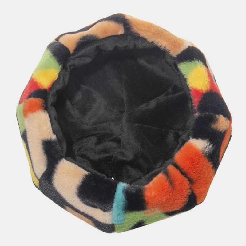 Unisex Tie-dye Felpa Estilo Británico Cálido Suave Causal Todo-fósforo Sombrero De Pintor Sombrero De Boina Sombrero Octogonal