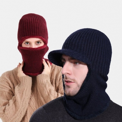 Unisex De Una Pieza Más Terciopelo A Prueba De Viento Mantener Caliente Montar Al Aire Libre Protección Del Cuello Sombrero De Punto Gorro