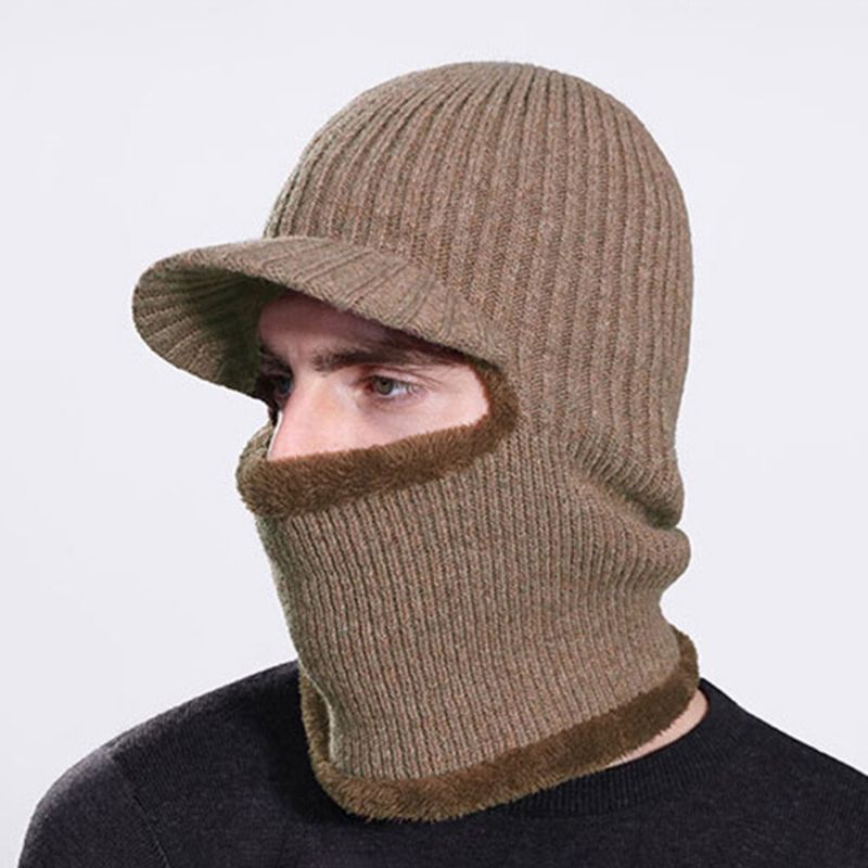 Unisex De Una Pieza Más Terciopelo A Prueba De Viento Mantener Caliente Montar Al Aire Libre Protección Del Cuello Sombrero De Punto Gorro