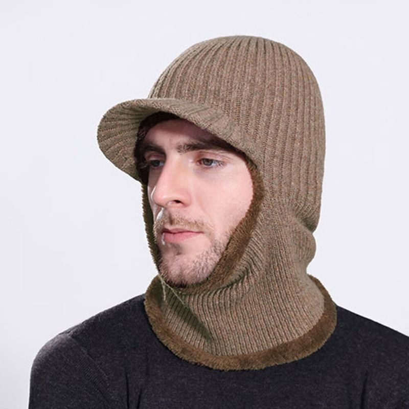 Unisex De Una Pieza Más Terciopelo A Prueba De Viento Mantener Caliente Montar Al Aire Libre Protección Del Cuello Sombrero De Punto Gorro