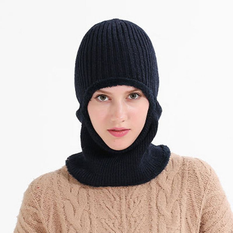 Unisex De Una Pieza Más Terciopelo A Prueba De Viento Mantener Caliente Montar Al Aire Libre Protección Del Cuello Sombrero De Punto Gorro