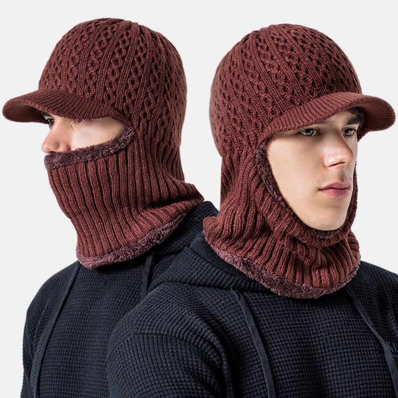 Unisex De Una Pieza Más Terciopelo A Prueba De Viento Mantener Caliente Montar Al Aire Libre Protección Del Cuello Sombrero De Punto Gorro