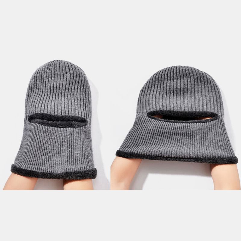 Unisex De Una Pieza Más Terciopelo A Prueba De Viento Mantener Caliente Montar Al Aire Libre Protección Del Cuello Sombrero De Punto Gorro