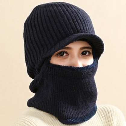 Unisex Wool Plus Thicken Plus Velvet Cálido A Prueba De Viento Protección Facial Para El Oído Sombrero De Punto Al Aire Libre