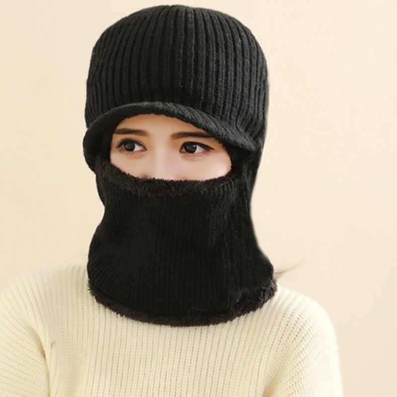 Unisex Wool Plus Thicken Plus Velvet Cálido A Prueba De Viento Protección Facial Para El Oído Sombrero De Punto Al Aire Libre