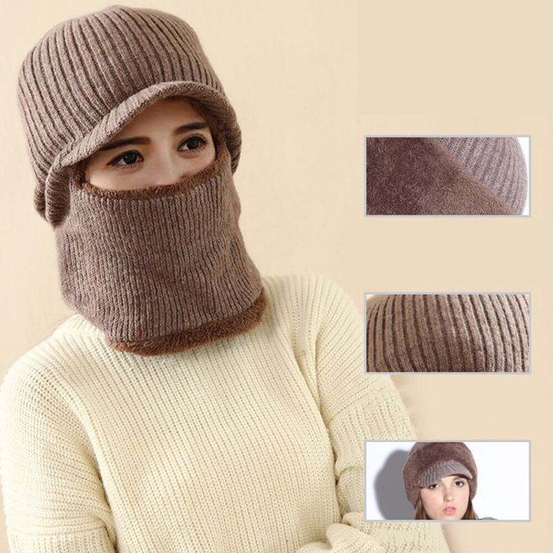 Unisex Wool Plus Thicken Plus Velvet Cálido A Prueba De Viento Protección Facial Para El Oído Sombrero De Punto Al Aire Libre