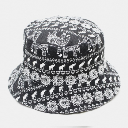 Unsiex Algodón Retro Estilo Étnico Elefante Patrón Moda Casual Sombrero De Cubo