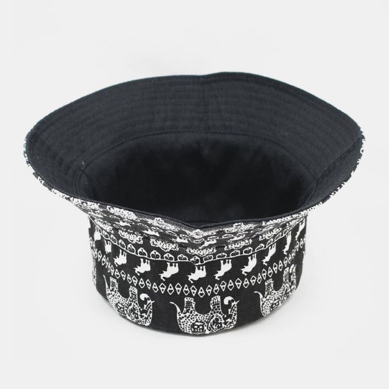 Unsiex Algodón Retro Estilo Étnico Elefante Patrón Moda Casual Sombrero De Cubo