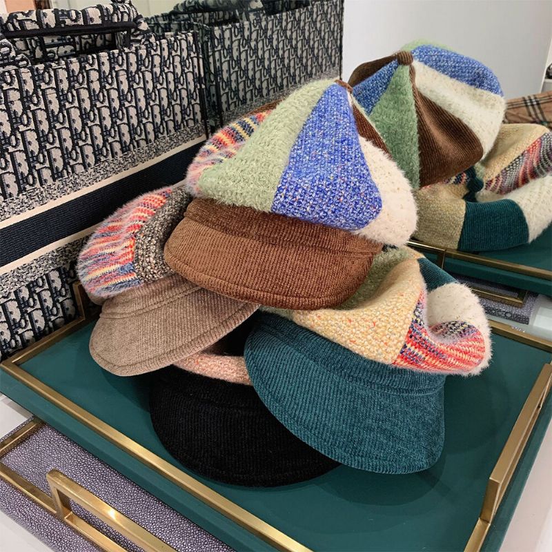 Unsiex Corduroy Patchwork Color Warm All-match Casual Newsboy Hat Sombrero Octogonal Sombrero De Boina