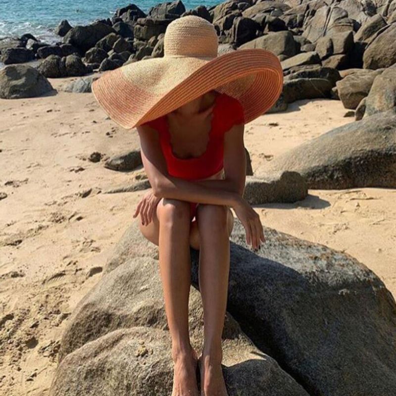 Visera De Ala Salvaje Hecha A Mano Para Mujer Raya De Color Sombrero De Playa Para Vacaciones Sombrero De Rafia Natural Sombrero De Paja Con Ala Enrollada