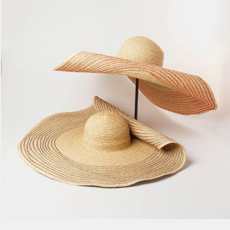 Visera De Ala Salvaje Hecha A Mano Para Mujer Raya De Color Sombrero De Playa Para Vacaciones Sombrero De Rafia Natural Sombrero De Paja Con Ala Enrollada