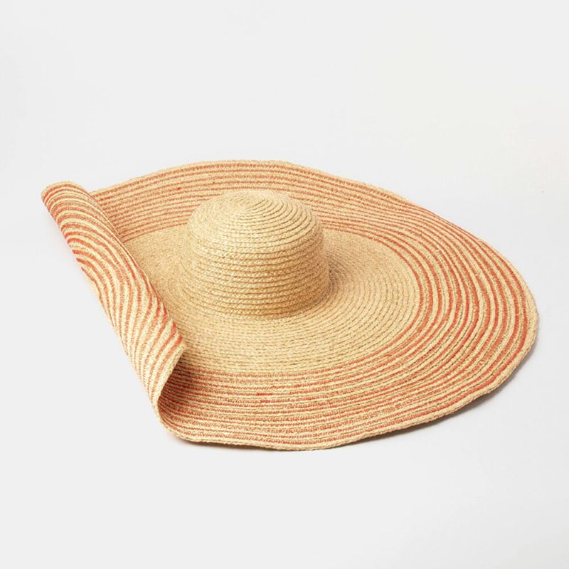 Visera De Ala Salvaje Hecha A Mano Para Mujer Raya De Color Sombrero De Playa Para Vacaciones Sombrero De Rafia Natural Sombrero De Paja Con Ala Enrollada