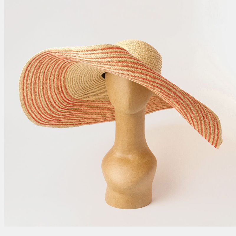 Visera De Ala Salvaje Hecha A Mano Para Mujer Raya De Color Sombrero De Playa Para Vacaciones Sombrero De Rafia Natural Sombrero De Paja Con Ala Enrollada