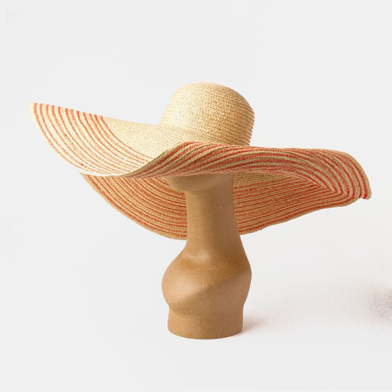 Visera De Ala Salvaje Hecha A Mano Para Mujer Raya De Color Sombrero De Playa Para Vacaciones Sombrero De Rafia Natural Sombrero De Paja Con Ala Enrollada