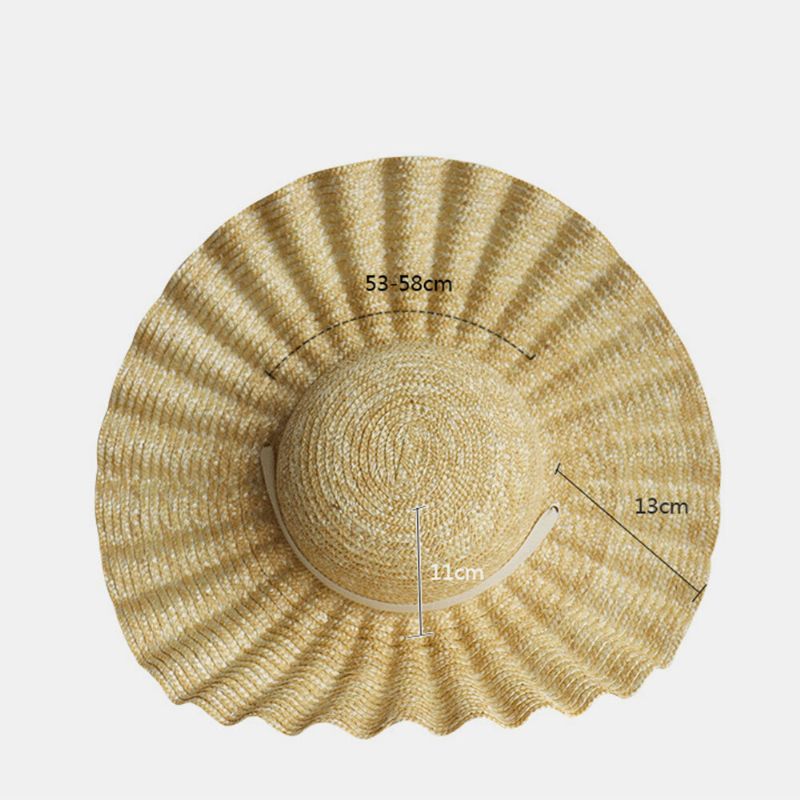 Visera De Ala Salvaje Para Mujer Lado Ondulado Lazo De Encaje Suave Sombrero Para El Sol Sombrero De Paja Con Diseño De Concha Superior Redonda Y Elegante Informal