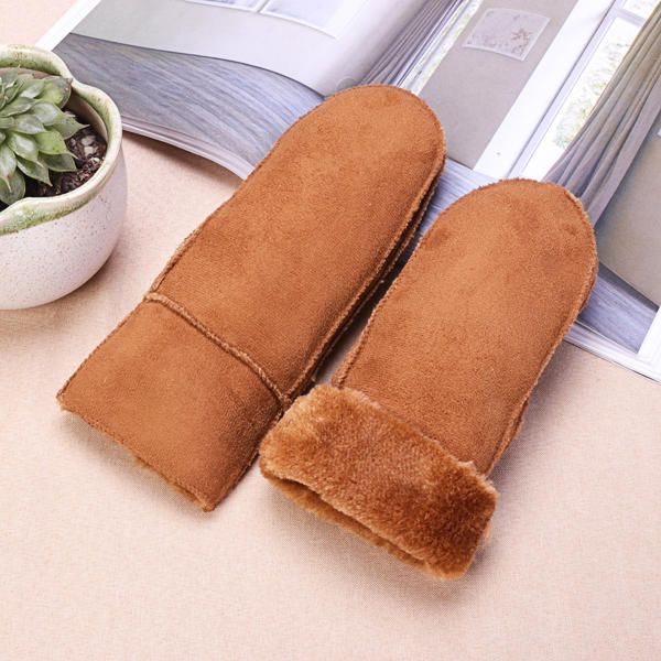 Guantes Cálidos De Felpa De Piel Gruesa Para Mujer Manoplas Elegantes Sólidas Para Exteriores