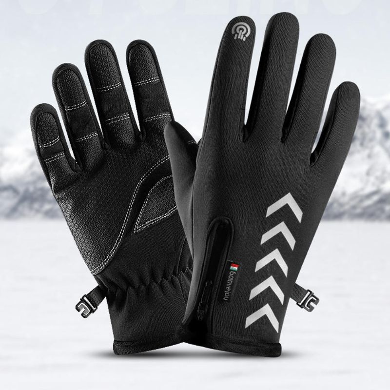 Guantes Cálidos Para Ciclismo Temporada Deportes Al Aire Libre Impermeables Antideslizantes Pantalla Táctil De Cinco Dedos Montar En La Noche Resaltar Guantes Reflectantes