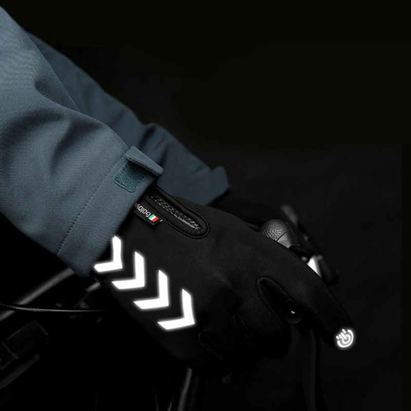 Guantes Cálidos Para Ciclismo Temporada Deportes Al Aire Libre Impermeables Antideslizantes Pantalla Táctil De Cinco Dedos Montar En La Noche Resaltar Guantes Reflectantes