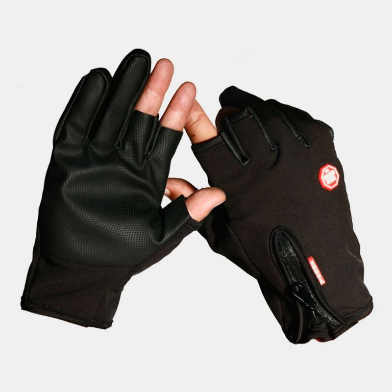 Guantes De Cuero Antideslizantes De Pesca Deportiva Al Aire Libre Impermeables De Medio Dedo Unisex