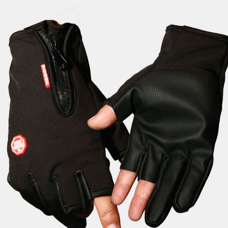 Guantes De Cuero Antideslizantes De Pesca Deportiva Al Aire Libre Impermeables De Medio Dedo Unisex