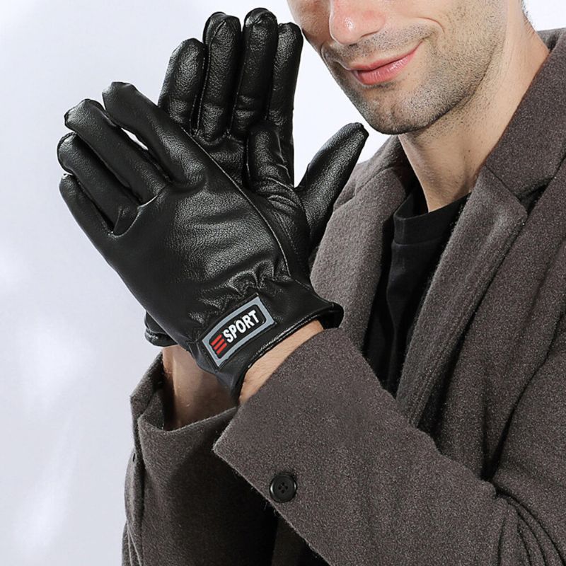 Guantes De Dedo Completo Al Aire Libre Con Pantalla De Terciopelo Impermeable Y De Piel Sintética Para Hombre