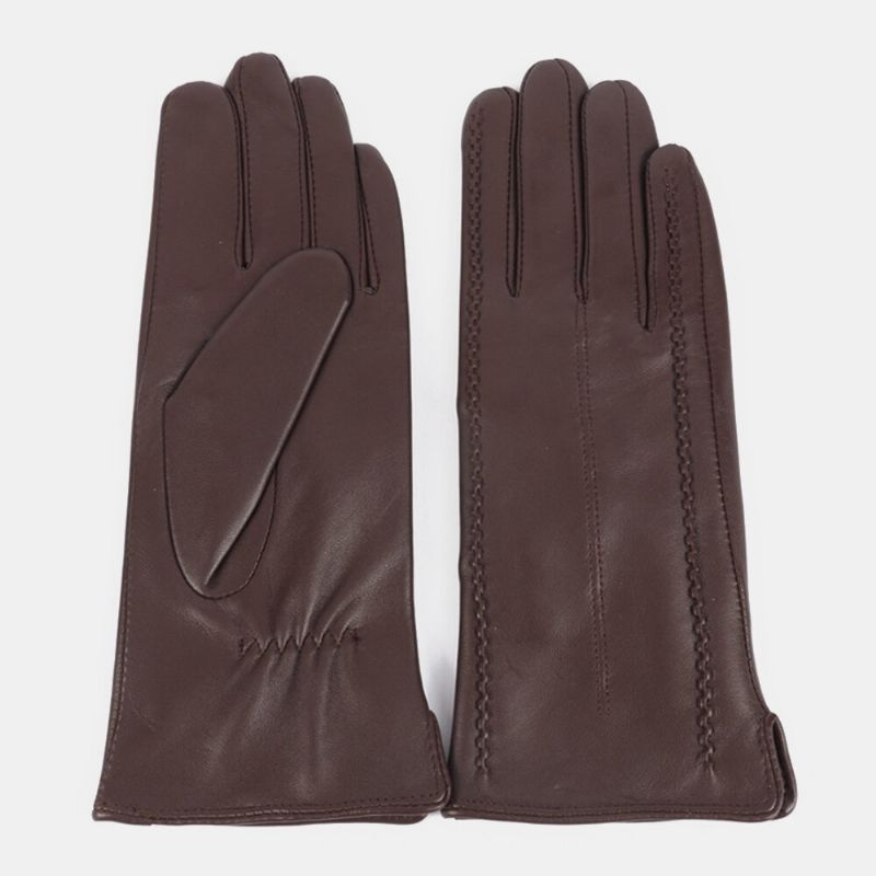 Guantes De Dedo Completo Gruesos De Terciopelo Para Mujer Piel Auténtica Táctil Para Mantener El Calor Moda Al Aire Libre Para Montar En Bicicleta