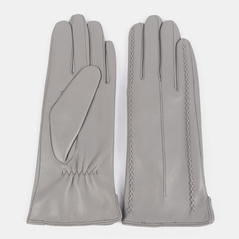 Guantes De Dedo Completo Gruesos De Terciopelo Para Mujer Piel Auténtica Táctil Para Mantener El Calor Moda Al Aire Libre Para Montar En Bicicleta