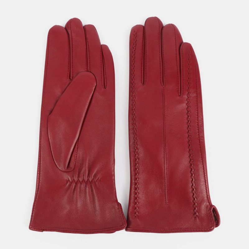 Guantes De Dedo Completo Gruesos De Terciopelo Para Mujer Piel Auténtica Táctil Para Mantener El Calor Moda Al Aire Libre Para Montar En Bicicleta