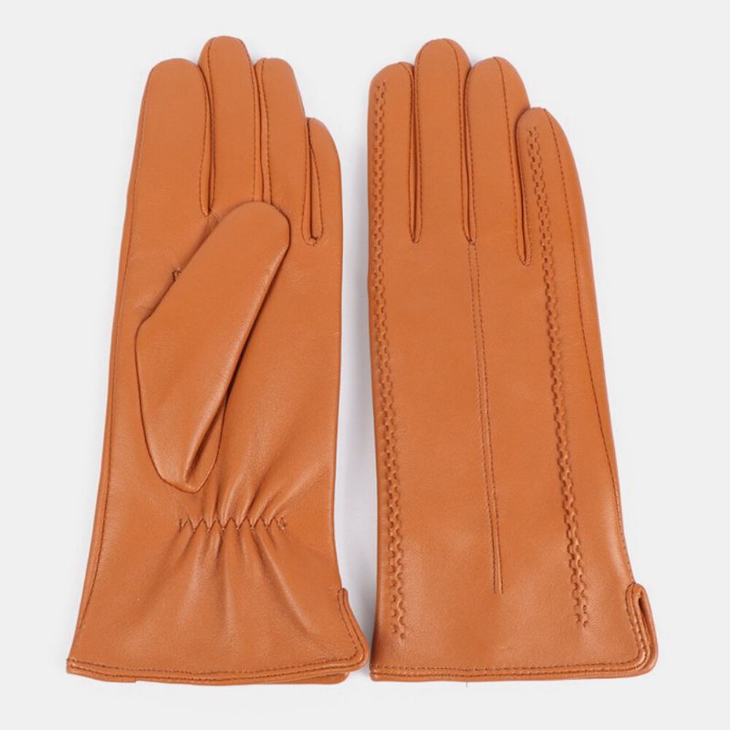 Guantes De Dedo Completo Gruesos De Terciopelo Para Mujer Piel Auténtica Táctil Para Mantener El Calor Moda Al Aire Libre Para Montar En Bicicleta